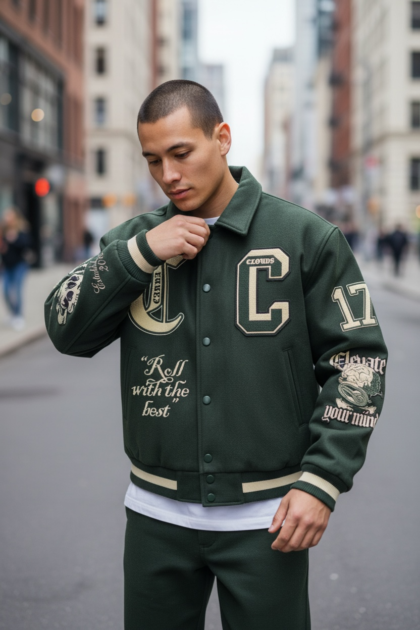 Canna Clouds Varsity Jacket