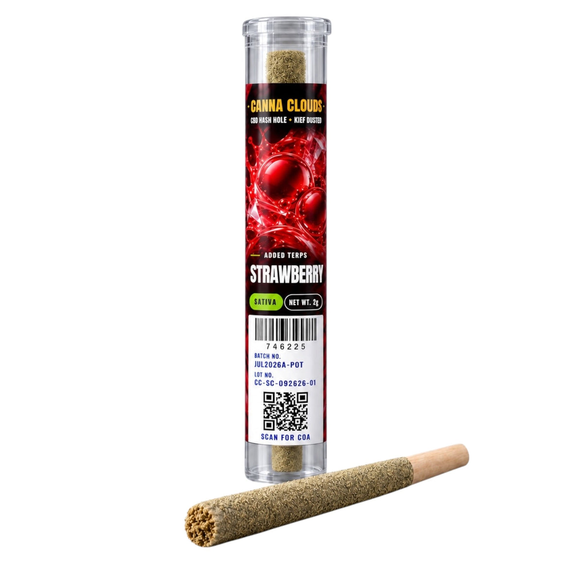 Canna Clouds CBD Hash Hole Kief Dusted Pre-Roll - Strawberry Sativa, 2g